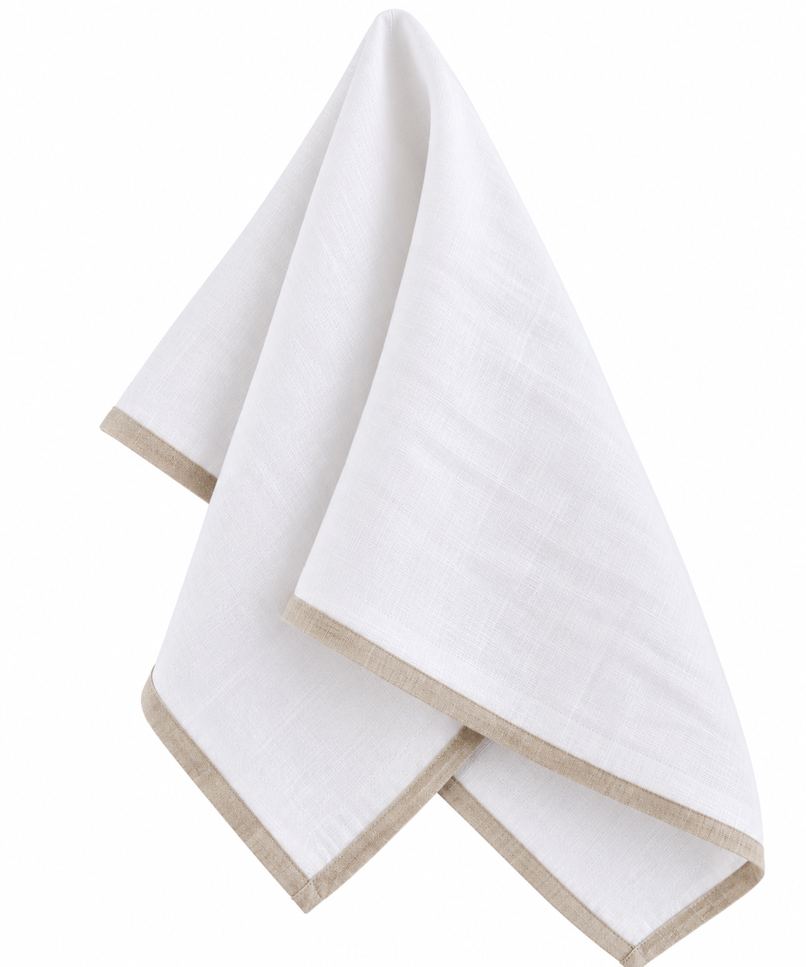 white linen napkin with beige trim