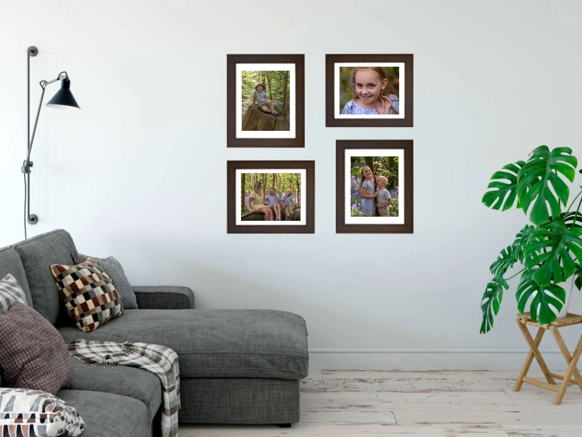 A Quad wall art gallery from one of our relaxed, bluebell family photography sessions.