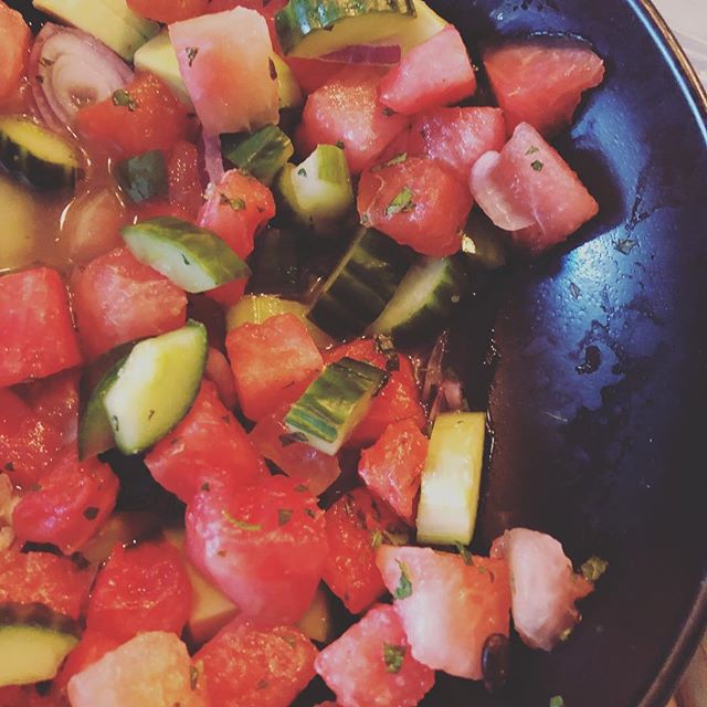 Watermelon, cucumber, avocado &amp; red onion salad @cocotte_rotisserie  surprisingly refreshing salad.  #food  #foodie #eeeeeats #londoneats #instafood #eatingout #salad #healthyfood #healthyeating #yum