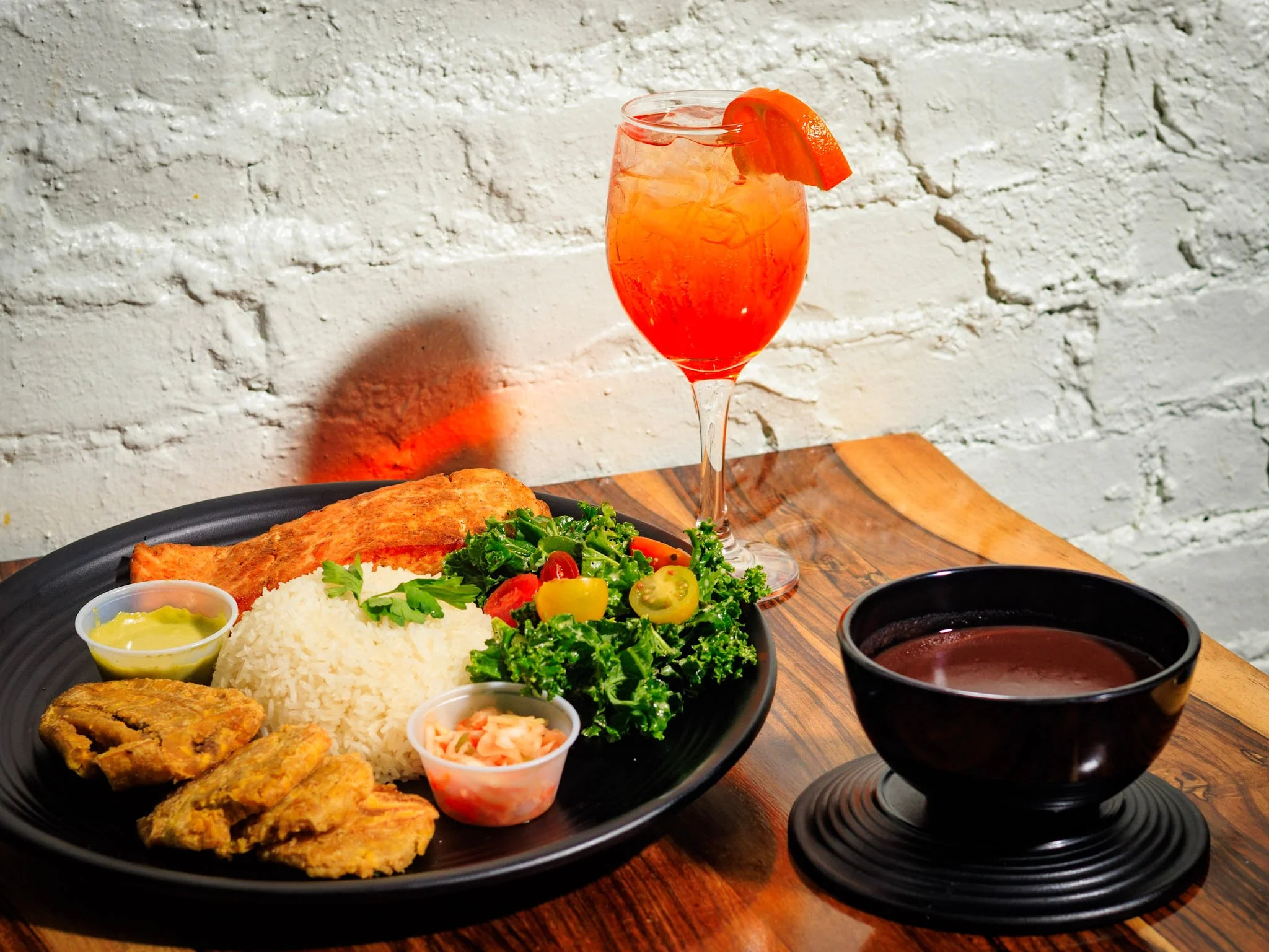  Salmon plate with sos pwa and green double fried plantain 