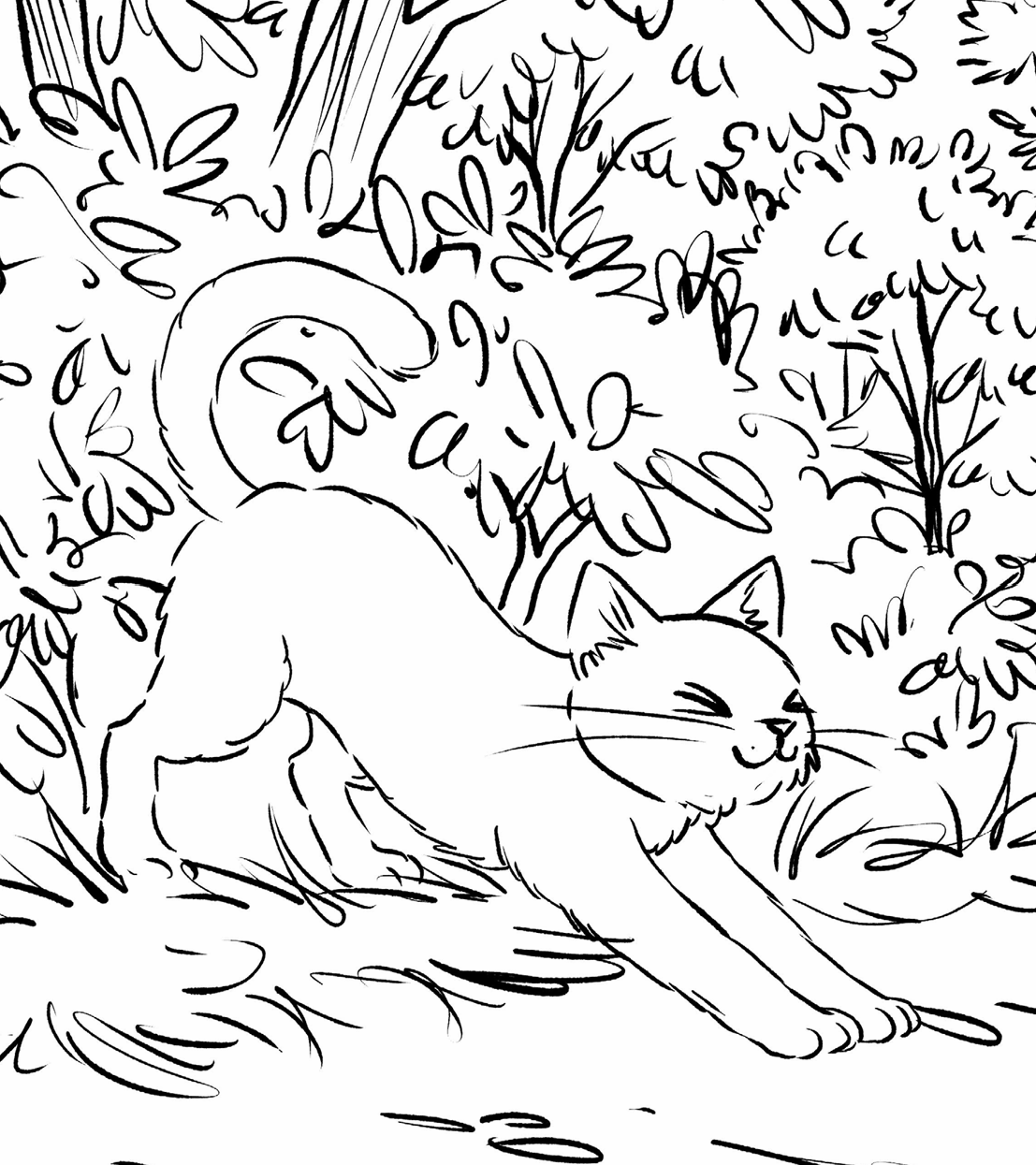 Gray Kitty having his morning stretch in the park.
