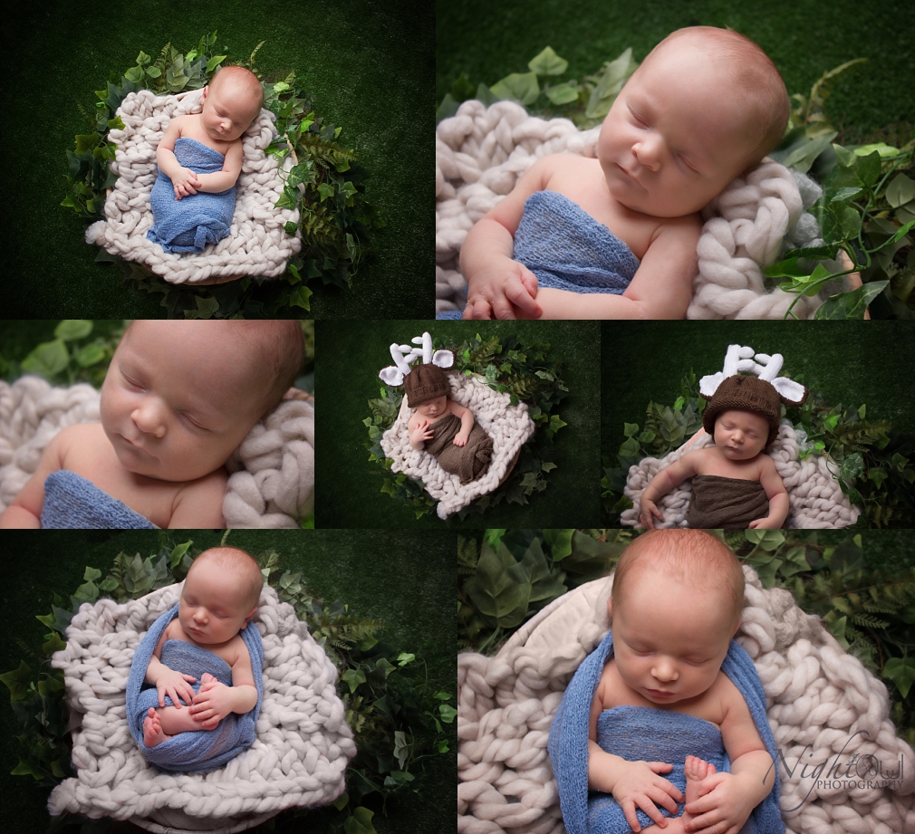 His grandma made him the adorable little deer hat so we had to do a fun setup with it!