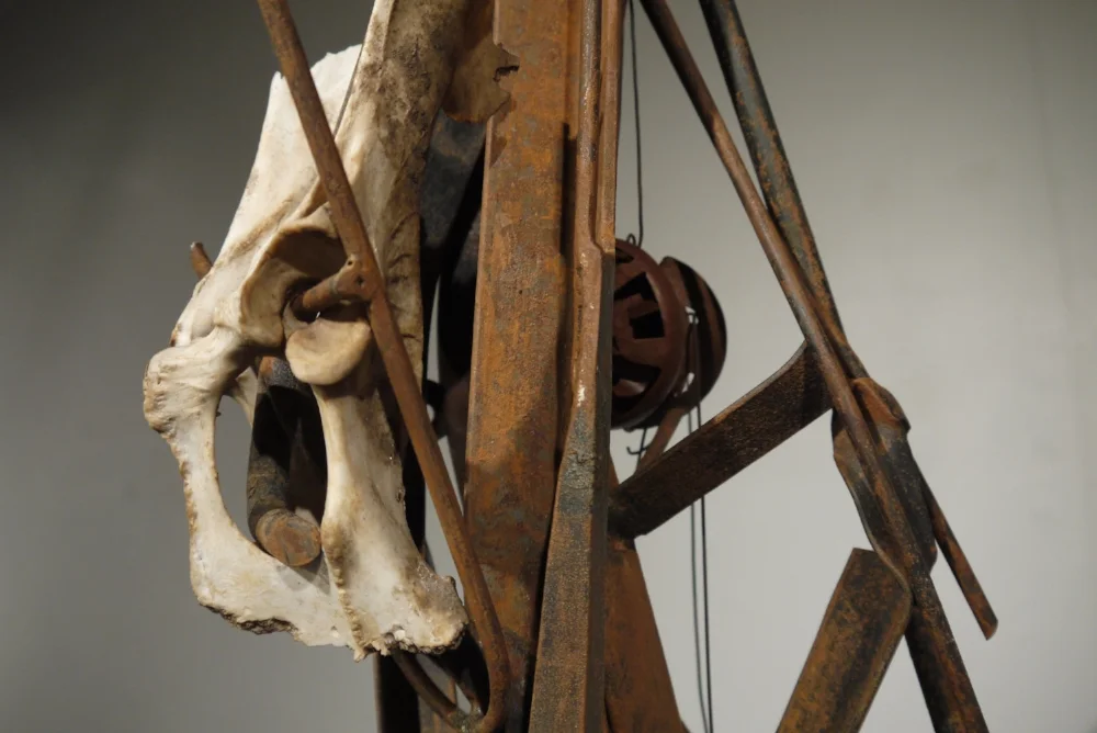   Nostalgia body-vessel: ritual (detail). &nbsp;Rusted iron, copper and found animal bone. 2014 