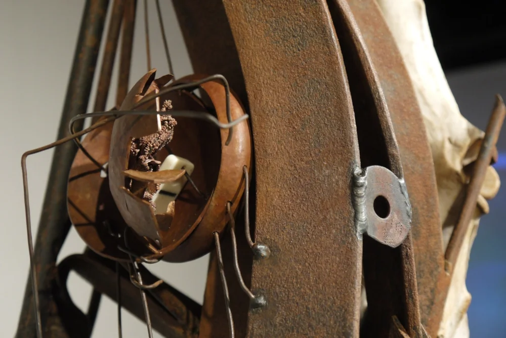   Nostalgia body-vessel: ritual (detail). &nbsp;Rusted iron, copper and found animal bone. 2014 