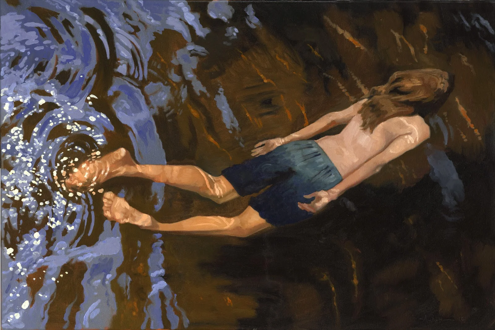 Swimmer (shallows). Oil on canvas, 24 in. x 36 in. (SOLD)