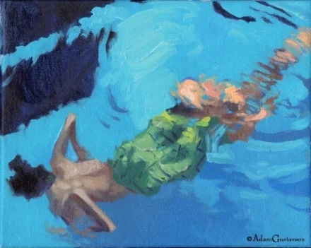 Swimmer (plunge). Oil on canvas, 8 in. x 10 in.