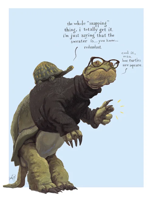 Box turtles are square. Oil on paper, pencil, digital. 