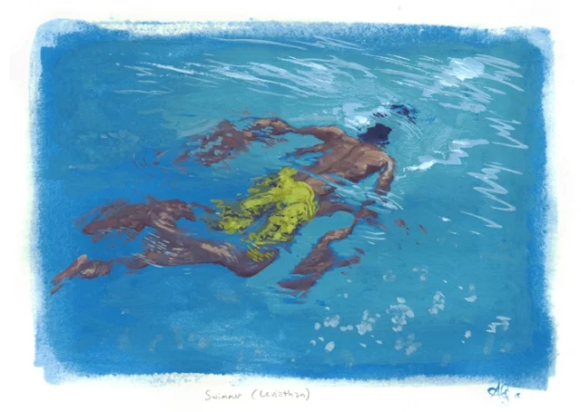 Swimmer (leviathin) . Gouache on paper, 6 in. x 9 in.