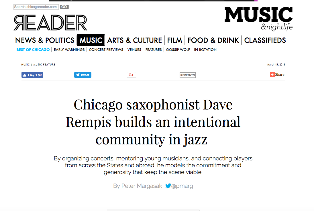 I was truly honored to have this recent feature article about my work published by Peter Margasak in the Chicago Reader. Check it out here !