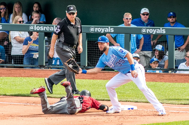 A close second for me in my all-time list of favorite Royals is Eric Hosmer. What an amazing ball player, and leader. He took this team on his shoulders and led them to a World Series Championship. Here he shows some of the defensive skills that have won him 4 Gold Gloves so far in his career.