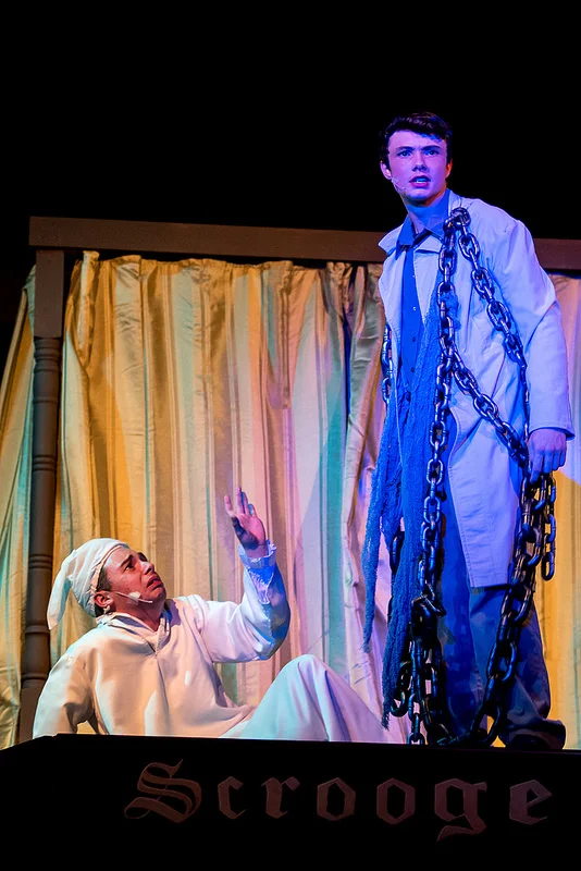"'It is required of every man, that the spirit within him should walk abroad among his fellowmen, and travel far and wide; and if that spirit goes not forth in life, it is condemned to do so after death." Marley did a great job. I love the chains in his costume. And Scrooge reacts superbly to the sight of a Ghost appearing.
