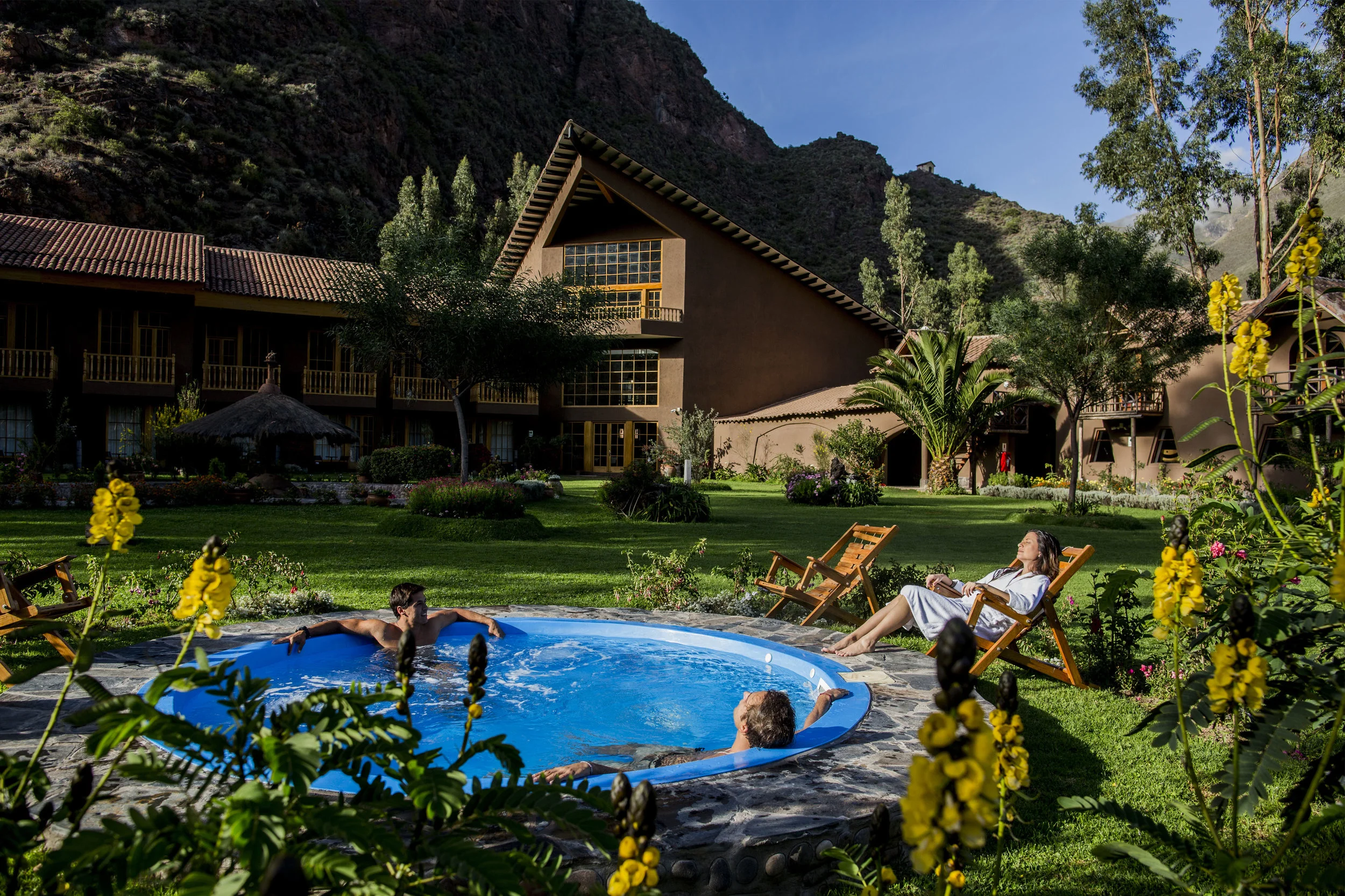 Enjoy the warm waters of the outdoor hot tub each night at the lodges. Meals: B | L | D