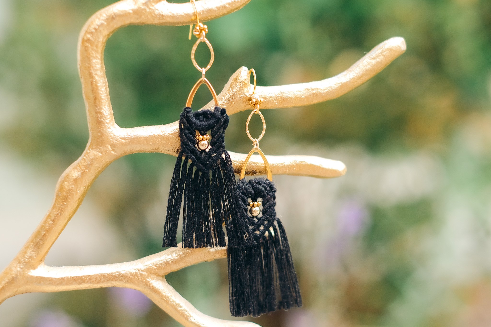 Midnight Macramé Fringe Earrings