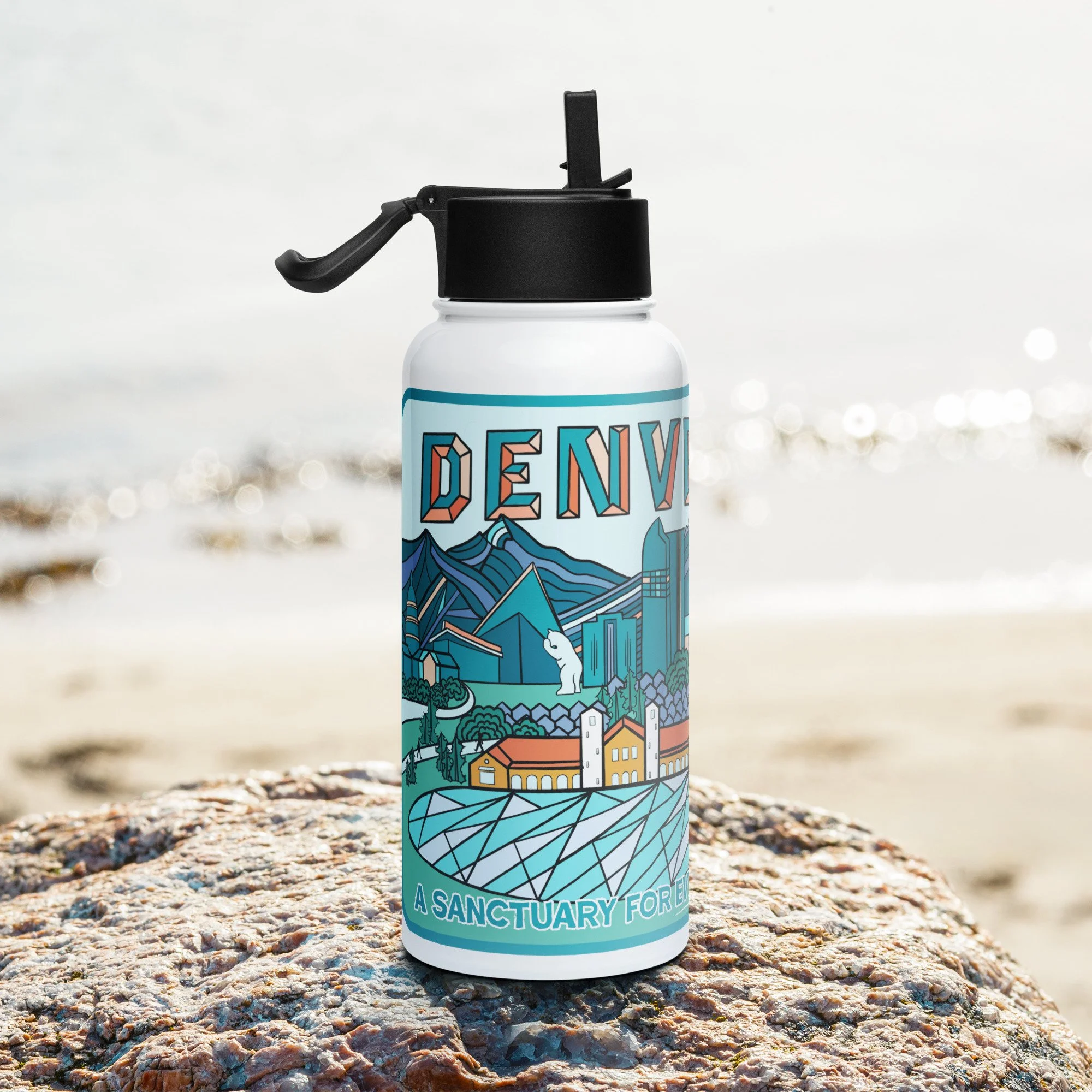 Stainless steel water bottle with a straw lid