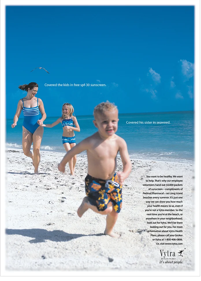  Covered the kids in free SPF-30 sunscreen. Covered his sister in seaweed. 