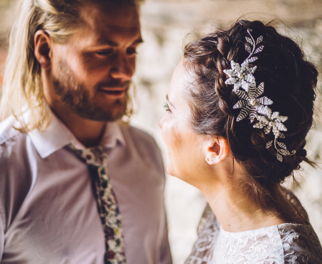 Silver boho bridal hair comb