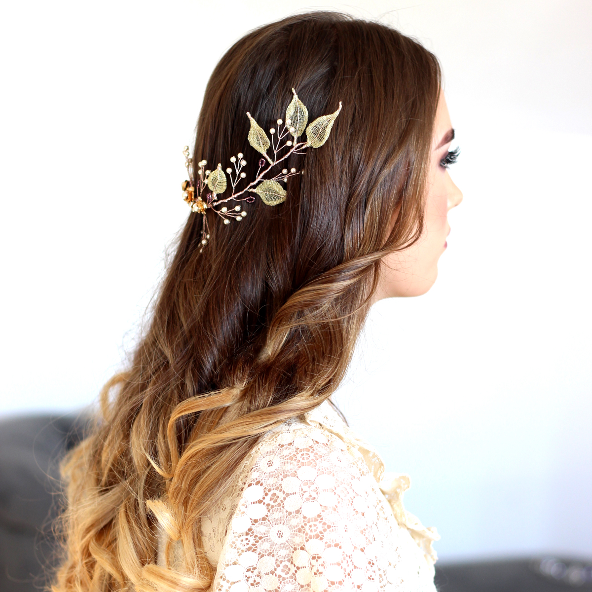 Gold bridal hair vine