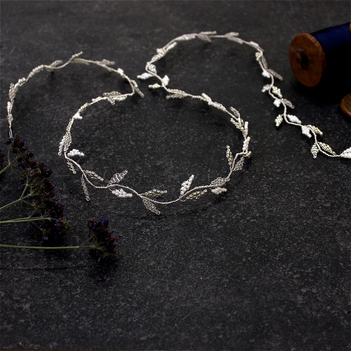 Silver boho bridal hair vine