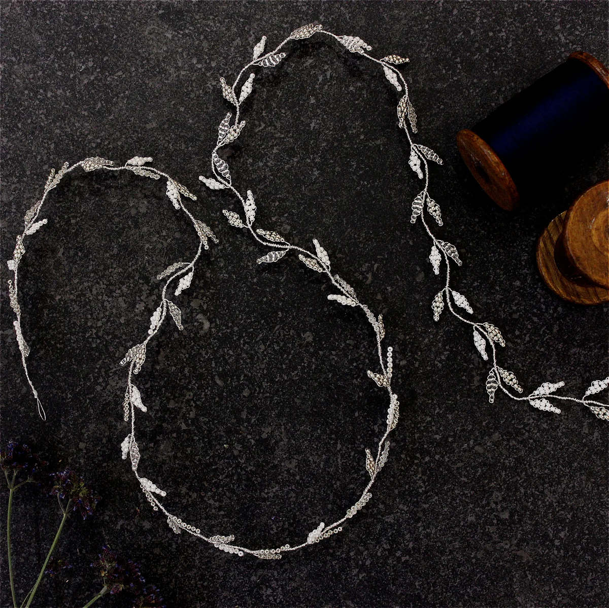 Silver boho bridal hair vine