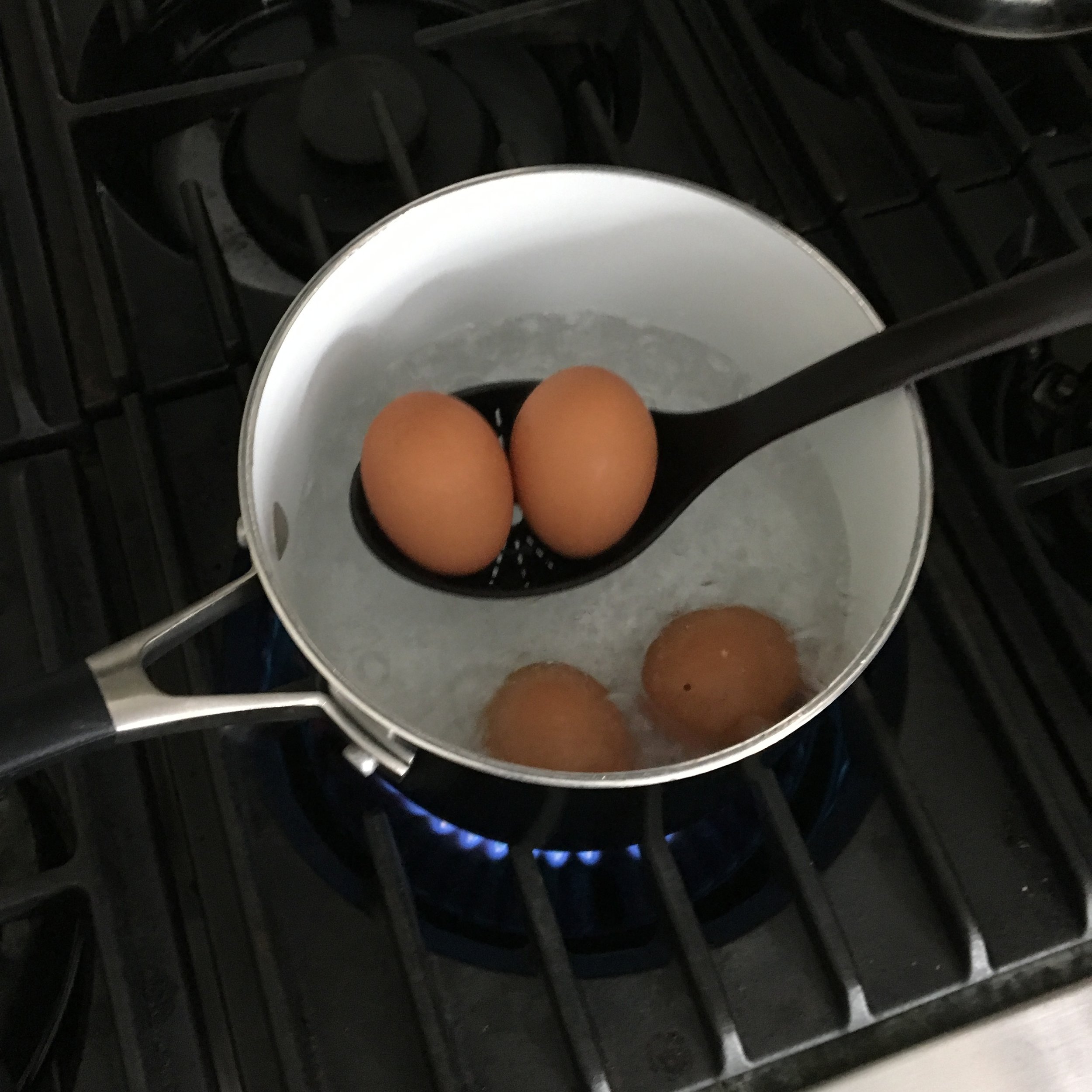 Step 2: Lower eggs into boiling water