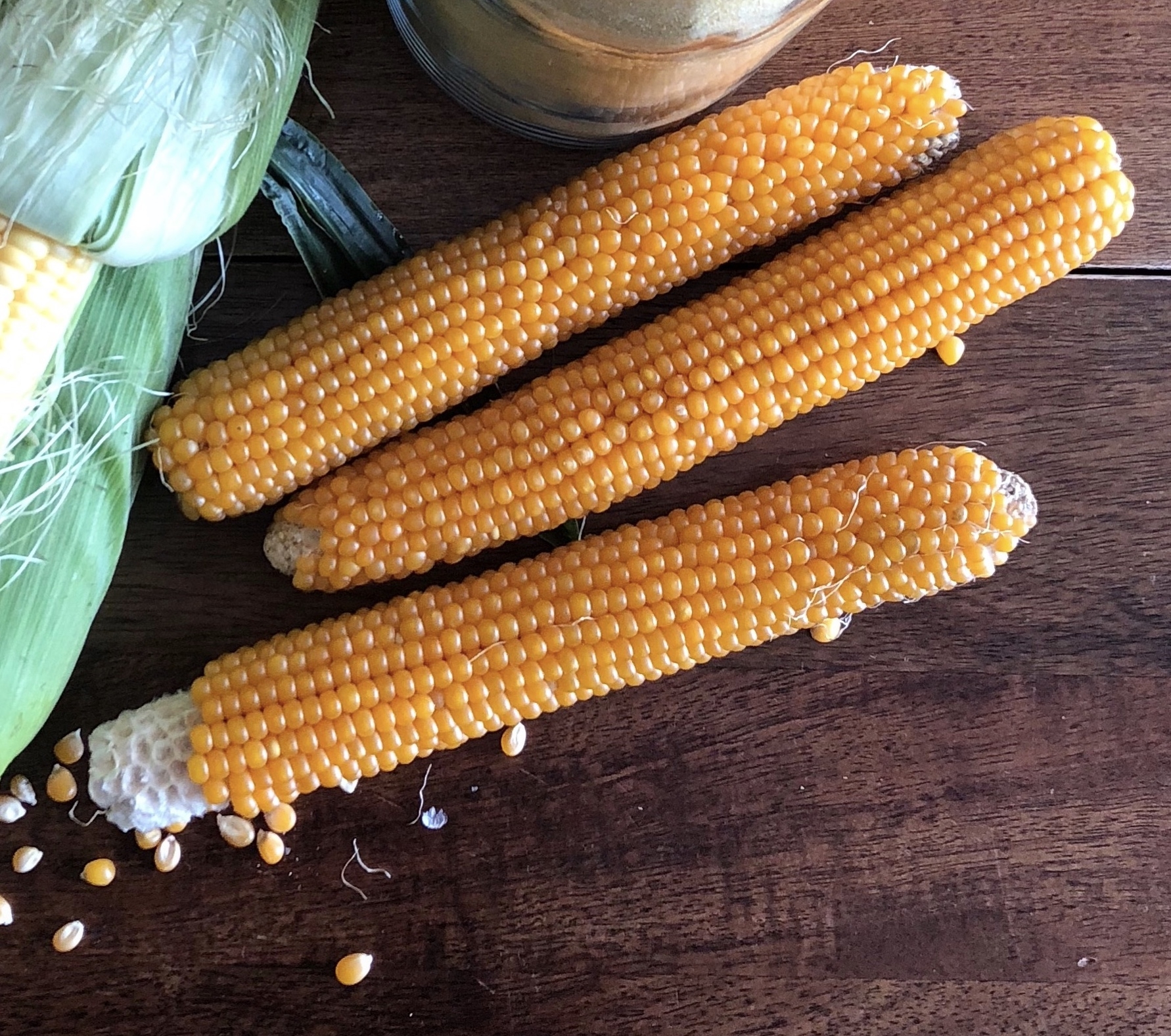We get our popping corn dried on the cob from Farmer Ted at Windflower Farm, but any bagged popping corn will do.