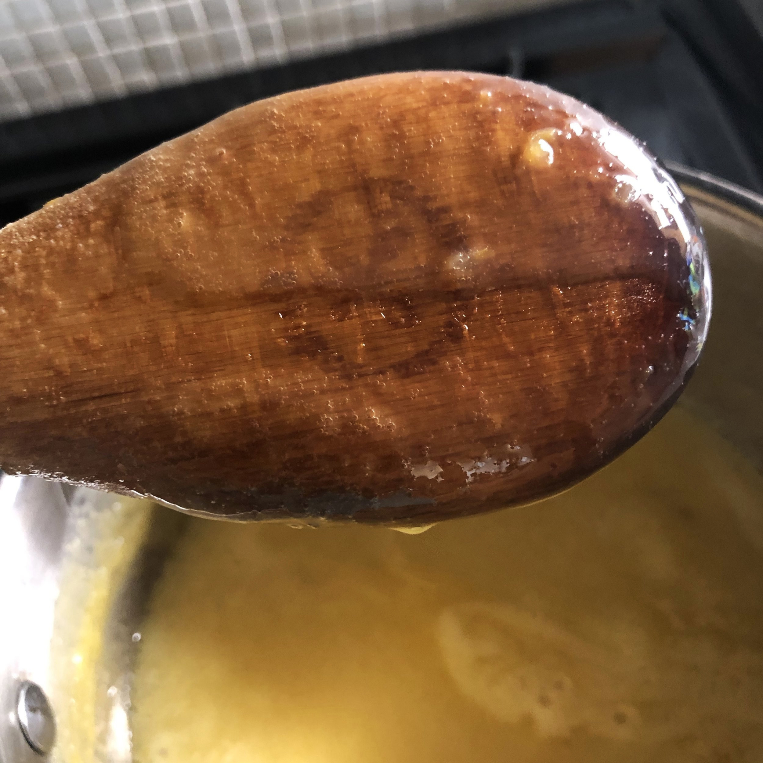  No thermometer? No problem. Check custard by coating the back of a wooden spoon. Run your finger through it. If the line holds for at least 10 seconds, it’s done. 