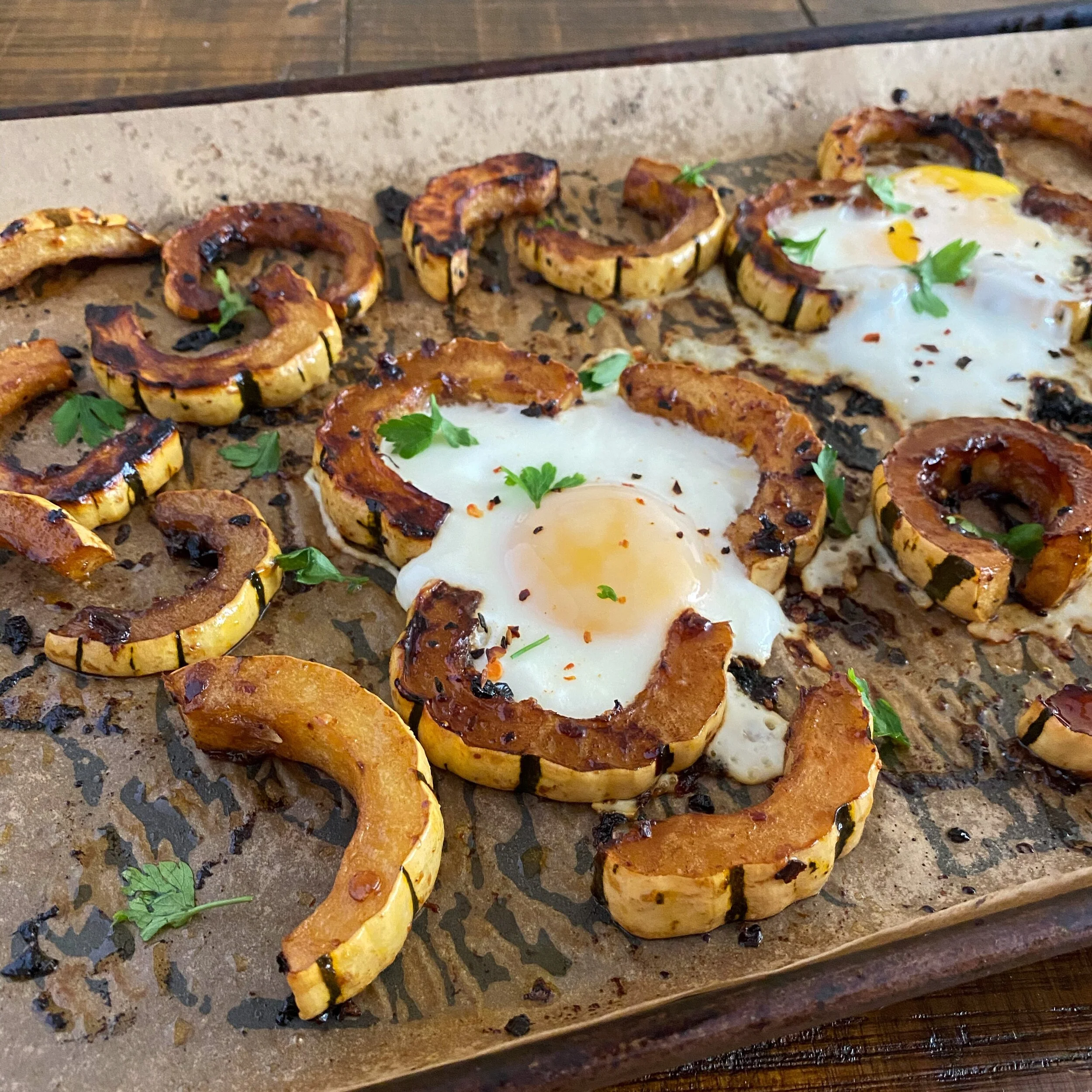 Chili Maple Glazed Squash with Runny Eggs