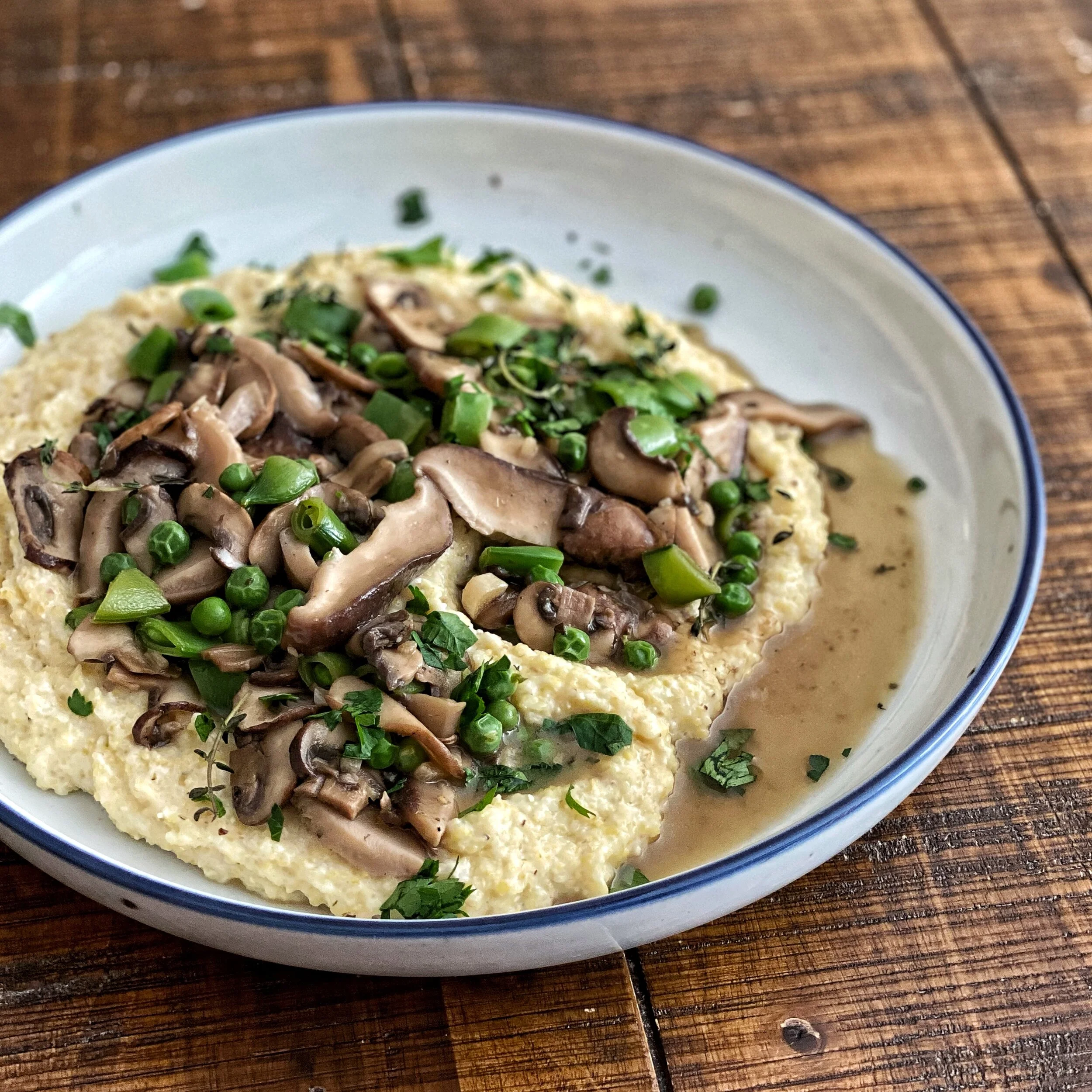 Wine Braised Mushrooms with Creamy Polenta