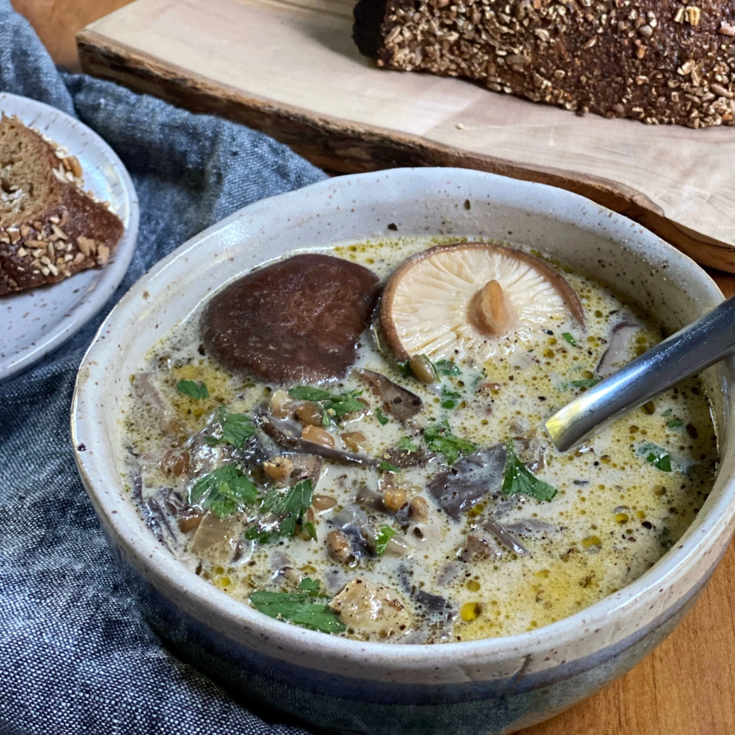 Cream of Mushroom and Freekeh Soup