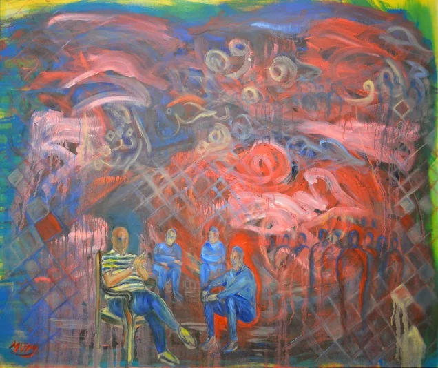 Listening to History (Learning from the Past), 1.2 m by 1 m, March 2016, Acrylic and Oil on Canvas 2 I paint.jpg