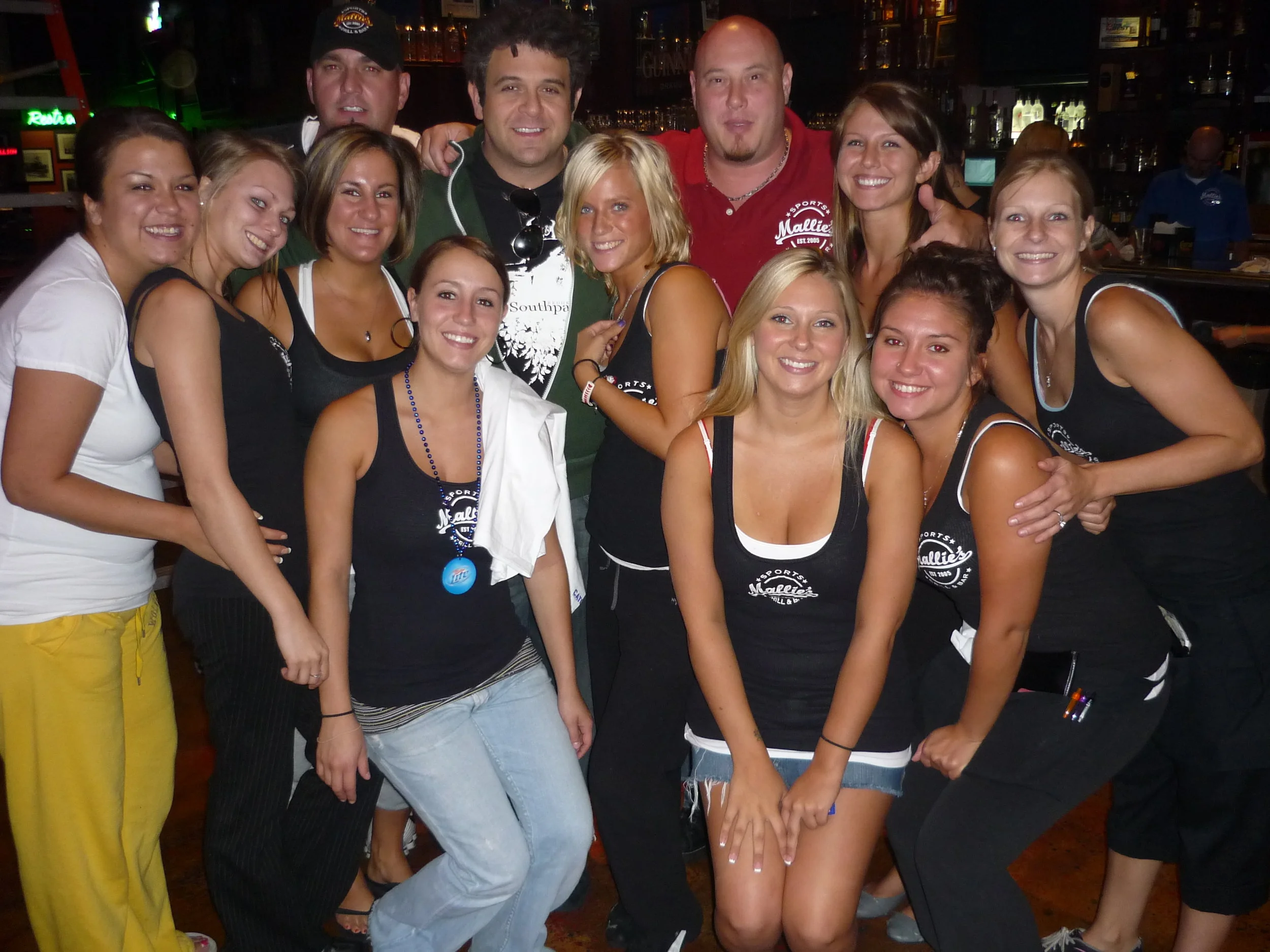 Man Vs Food's Adam Richman, Mallie's Owner/Founder Steve Mallie and staff during the epic episode of the 190 pound burger, featured on the travel show in 2009, see below!