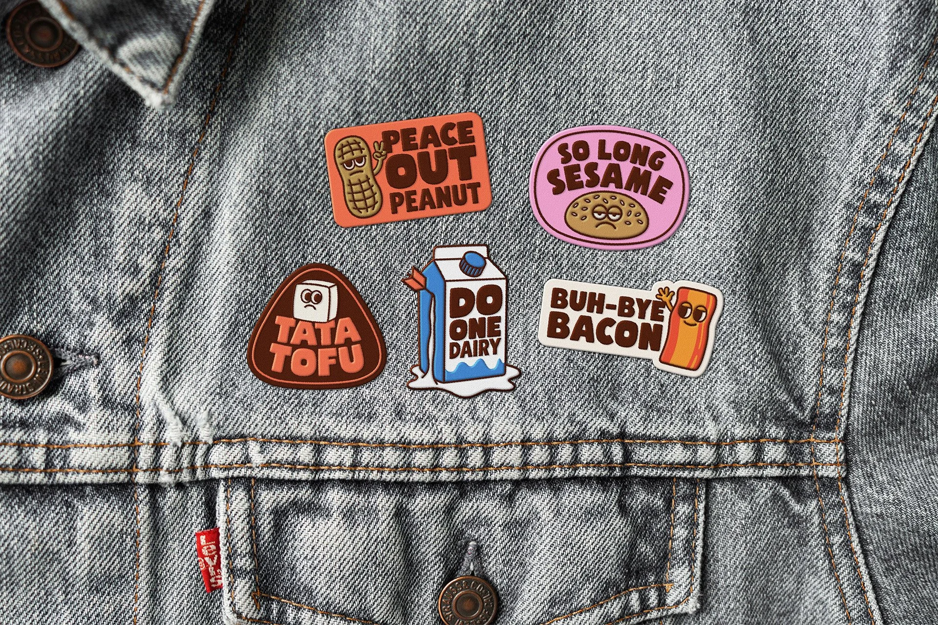  To help educate people about the allergens flagged by Edible’s menu filter, we created a series of illustrated stickers to bid these troublesome ingredients farewell — adding a touch of sassy humour to the identity. 