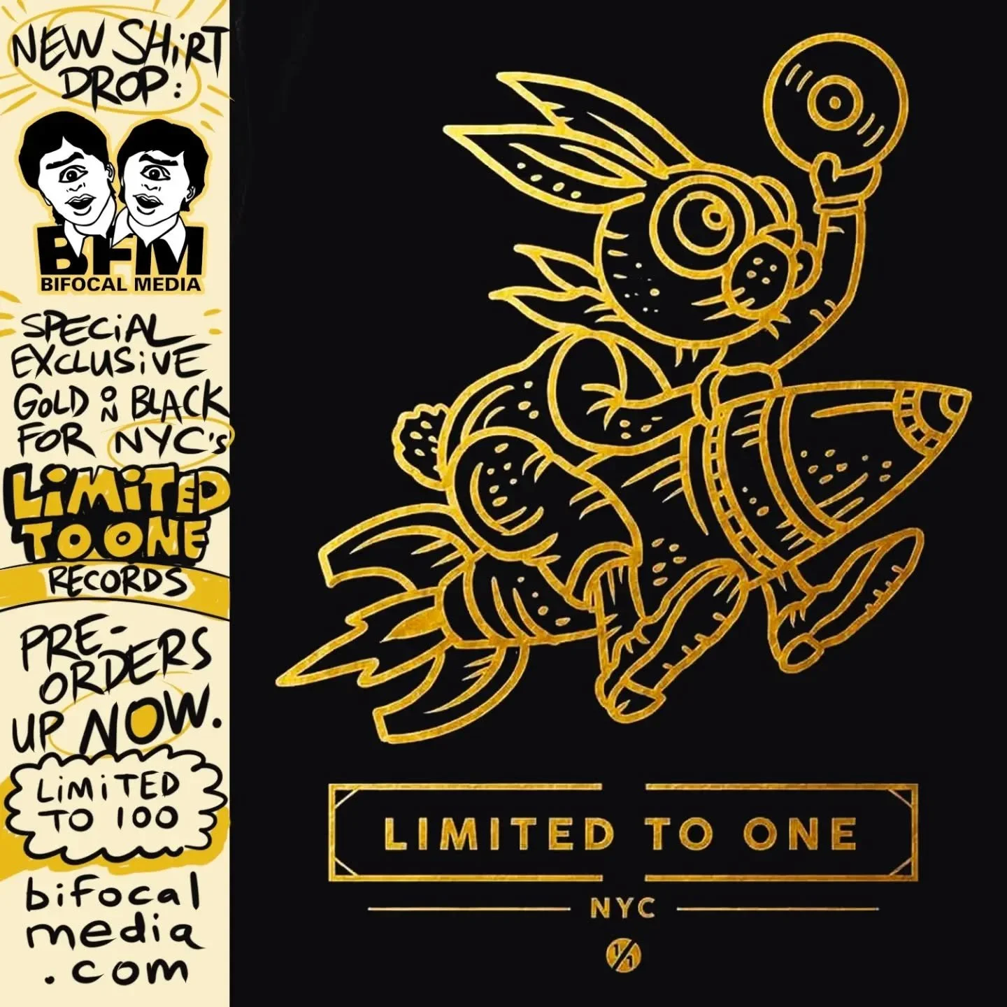 NEW LTO SHIRT ANNOUNCEMENT;

Record, Rabbit, Rocket T 
Designed by @mysterycuts

LIMITED TO 100. Printed on American Apparel 1301 Tees.

I'm so so thrilled to be working with my old friends over at Bi Focal Media .. who I've known  for quite a bit of