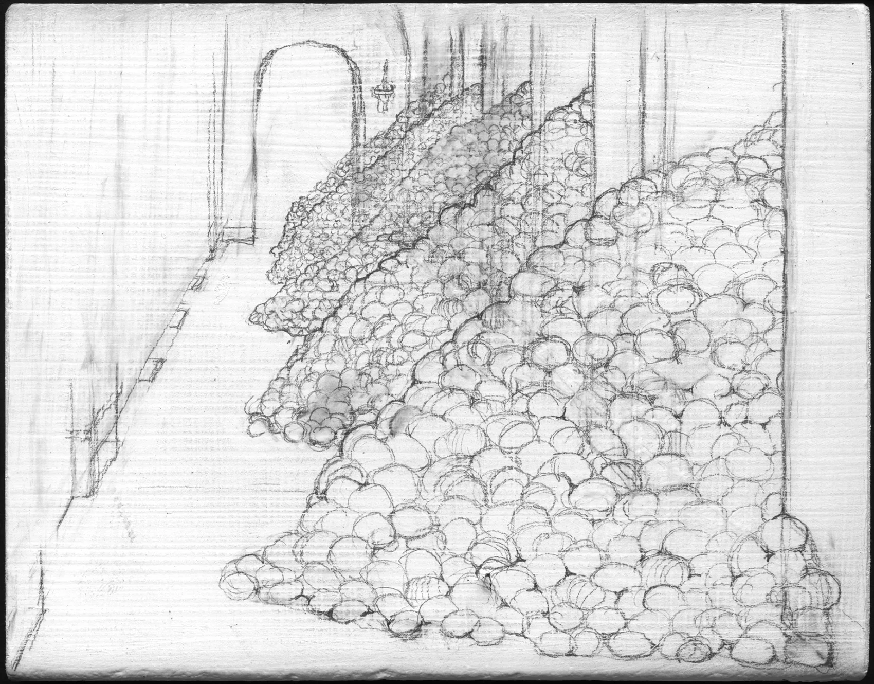 Egg Palace , 2008, graphite on gessoed panel, 3 3/4 x 4 3/4 in.