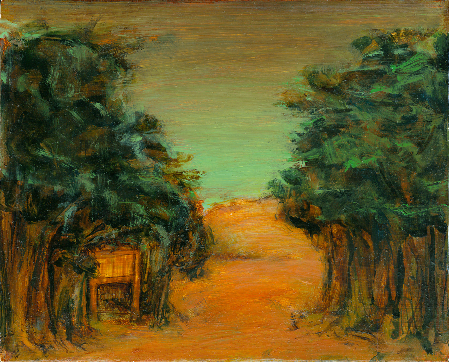    Rabbit hutch ,   2008,   oil on panel, 6 x 7 7/8 in.  