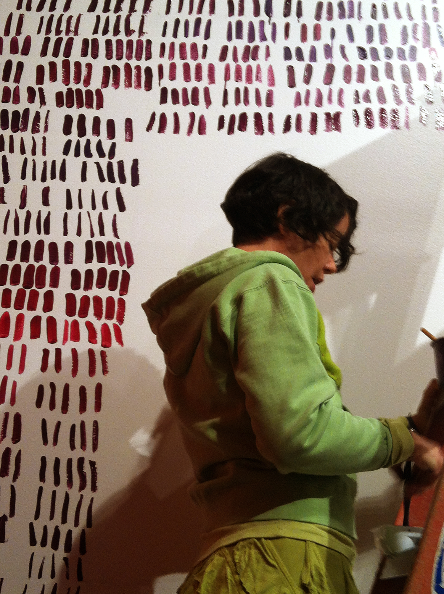 obsessive love, wall painting, time quanitfied, house paint, housepaint brushstrokes, performance