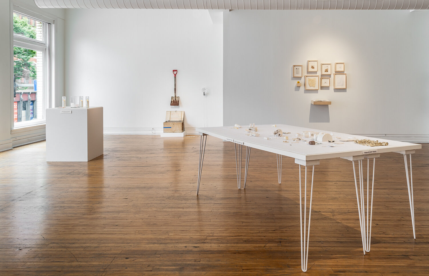  Left to right, work by: Yvonne McBride, Ricardo iamuuri Robinson, Adam Milner (foreground, sculpture) and Lenore Thomas. Photo by Ivette Spradlin.  