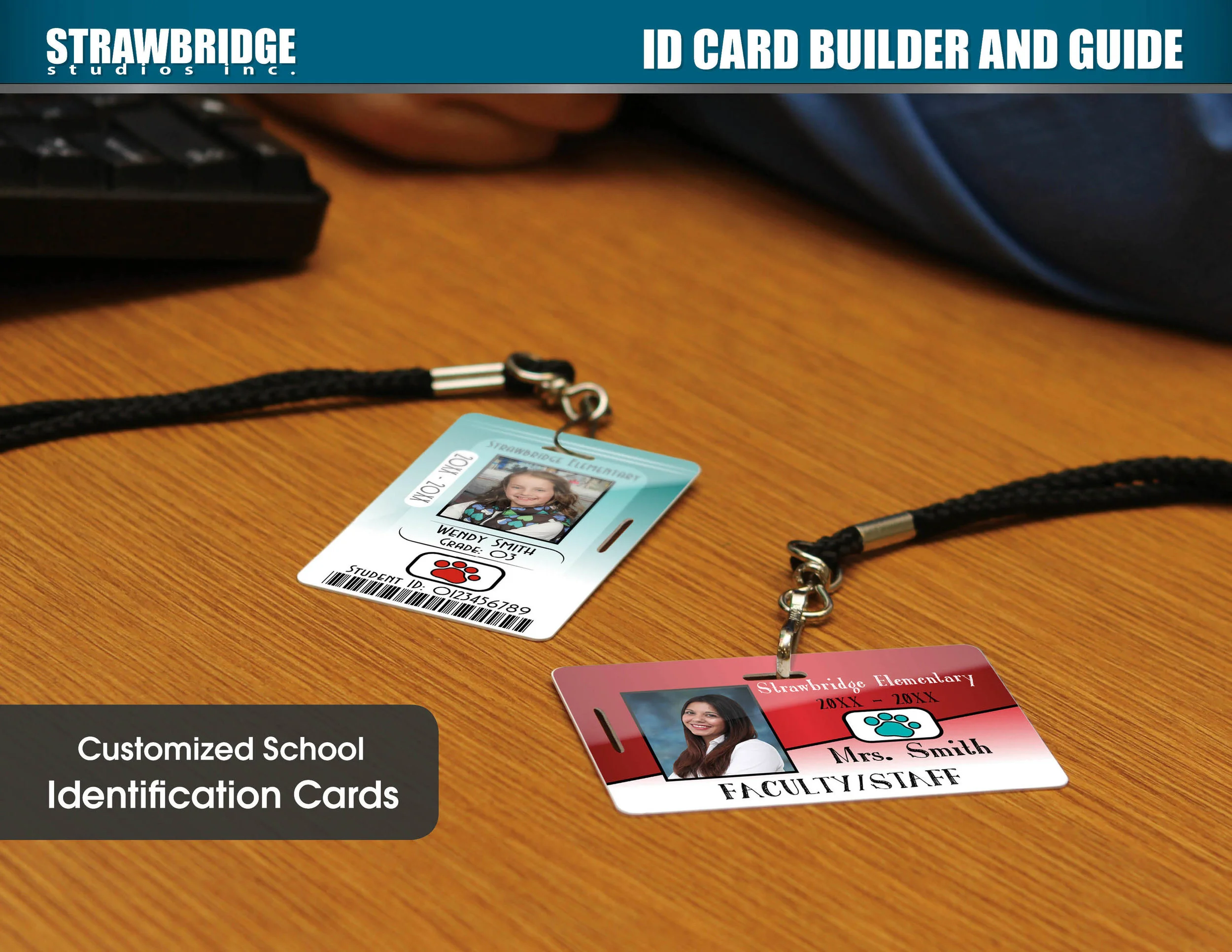 ID card builder system and sales brochure designed to aide schools in creating their own custom identification cards for each new school year.