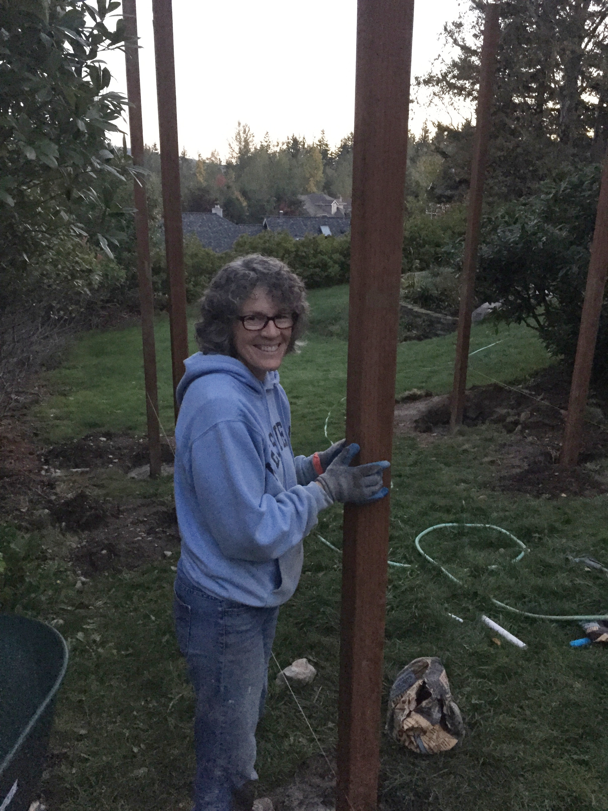 Mom stabilizing a post