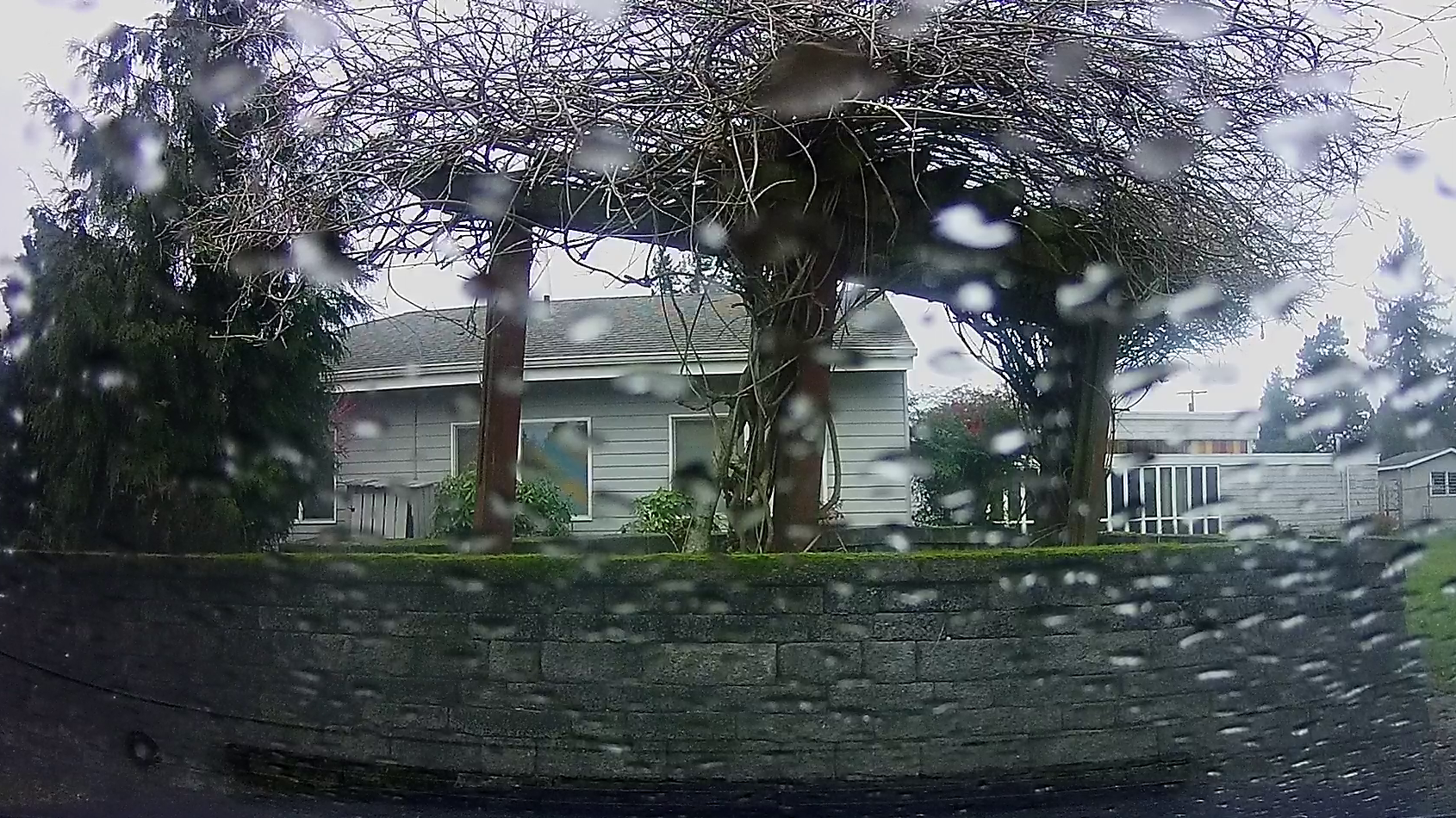 (Dashcam footage of the back of church, Sunday, where we park. I just like the look.)