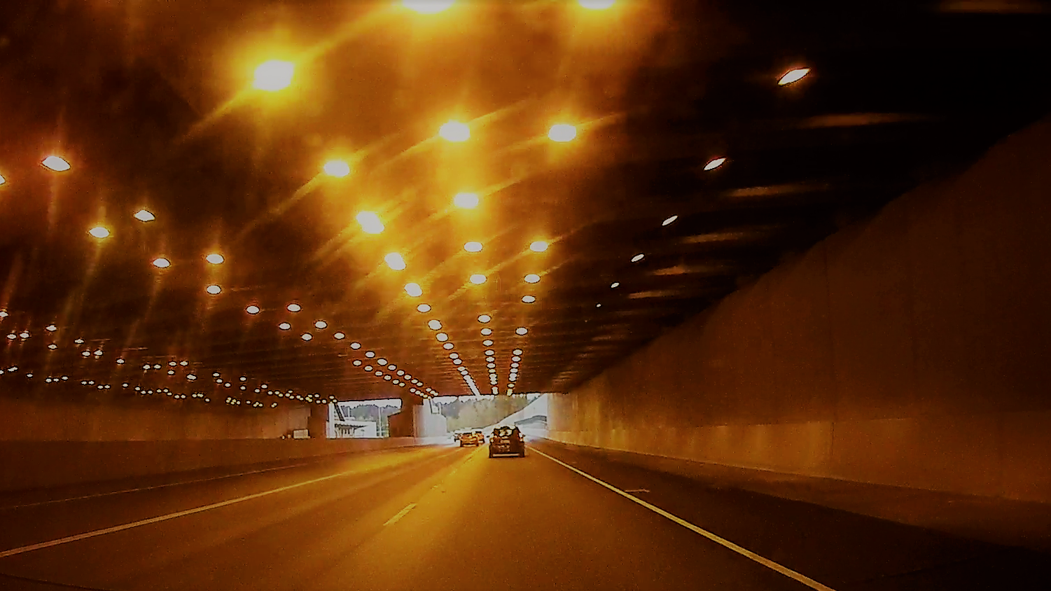 (Tunnel on the 520 bridge, heading west across Lake Washington toward Seattle)