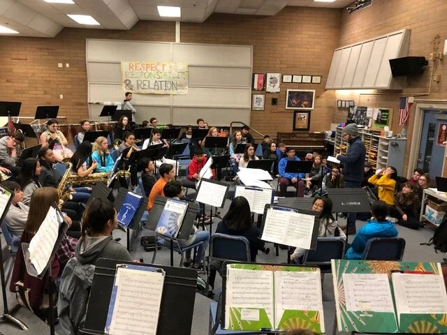 Me talking with the Einstein Middle School Wind Ensemble and Concert Band students. Photograph by Mariko Lane.