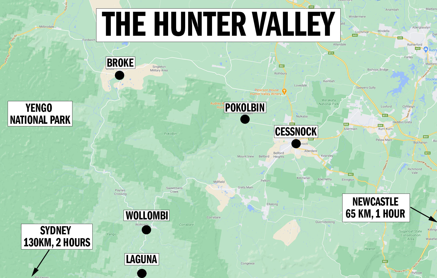 Map of the Hunter Valley