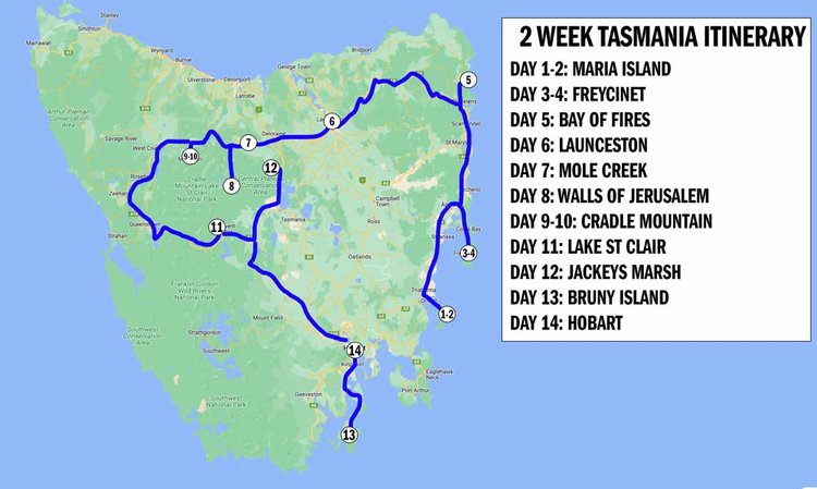 2 week road trip in tasmania