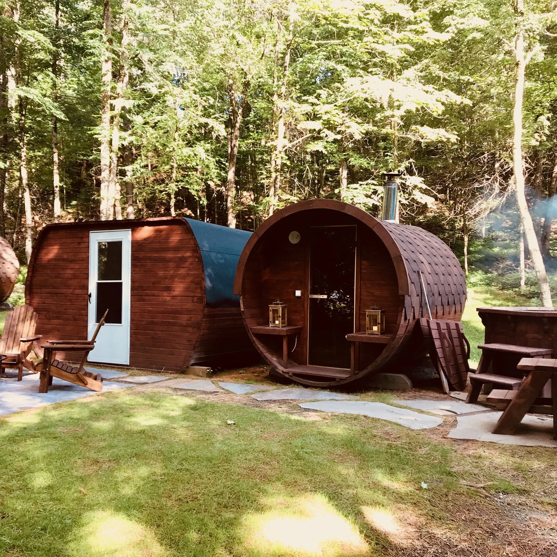 Nordic Spa Our Nordic Spa features traditional wood fired Finnish barrel saunas and hot tubs. Enjoy a massage, steam and a soak after a long day mountain biking or skiing! +Extra