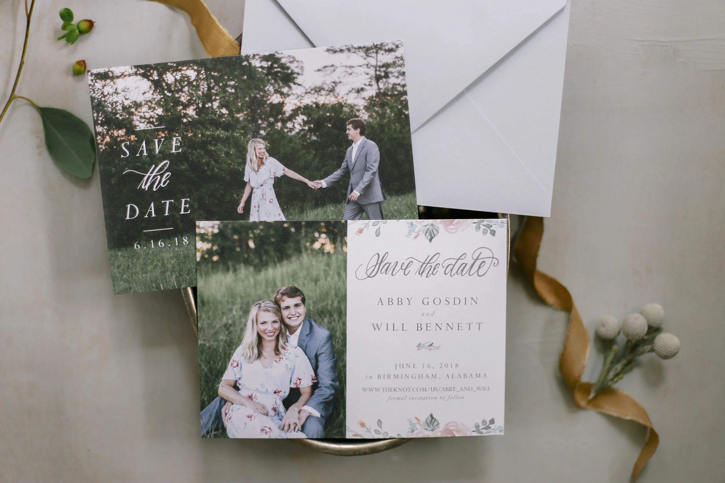 Watercolors by Sherri Arias // Save the Date photos by Be Light Photography