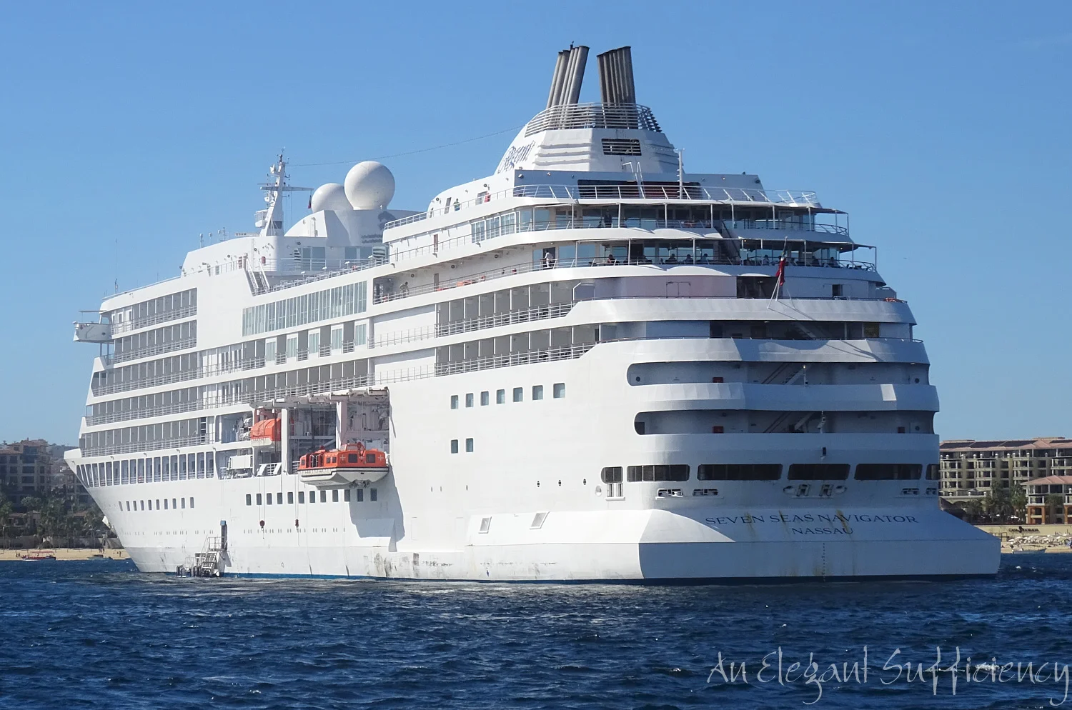Seven Seas Navigator anchored off Cabo San Lucas last year