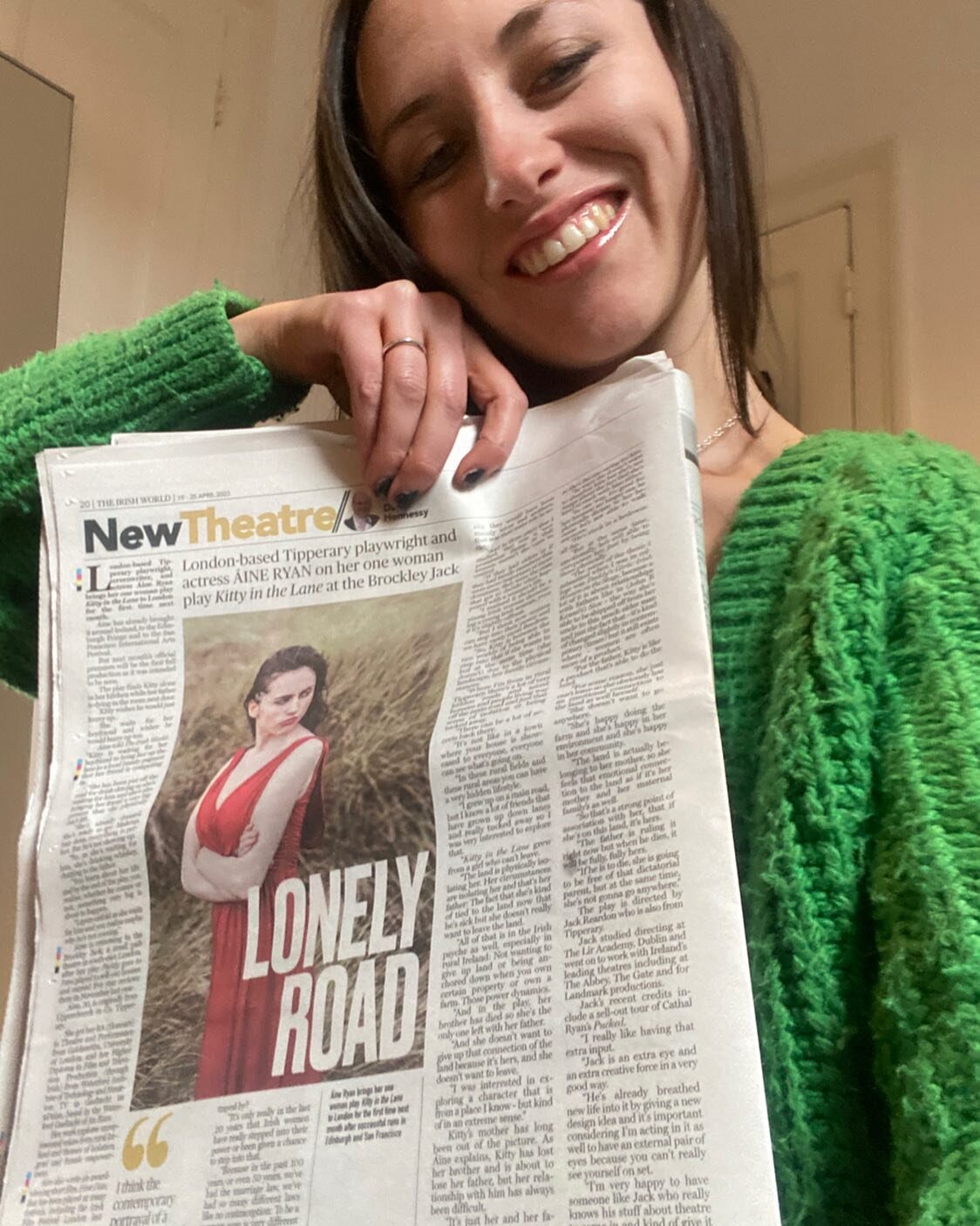 Marvellous reading in this weeks @irishworldncr 💚✨☘️😅

Thanks so much to David for interviewing me about writing Kitty in the Lane, and what it feels like to present it in London for the first time! 🎭✨

2-13 May @brocjacktheatre 

Directed by @jac