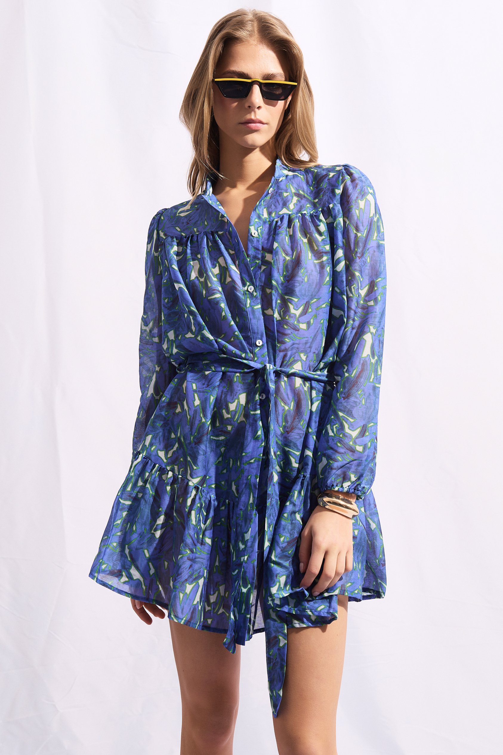 ZANZIBAR MINI DRESS IN COTTON AND SILK VOILE YVES HUGO PRINT