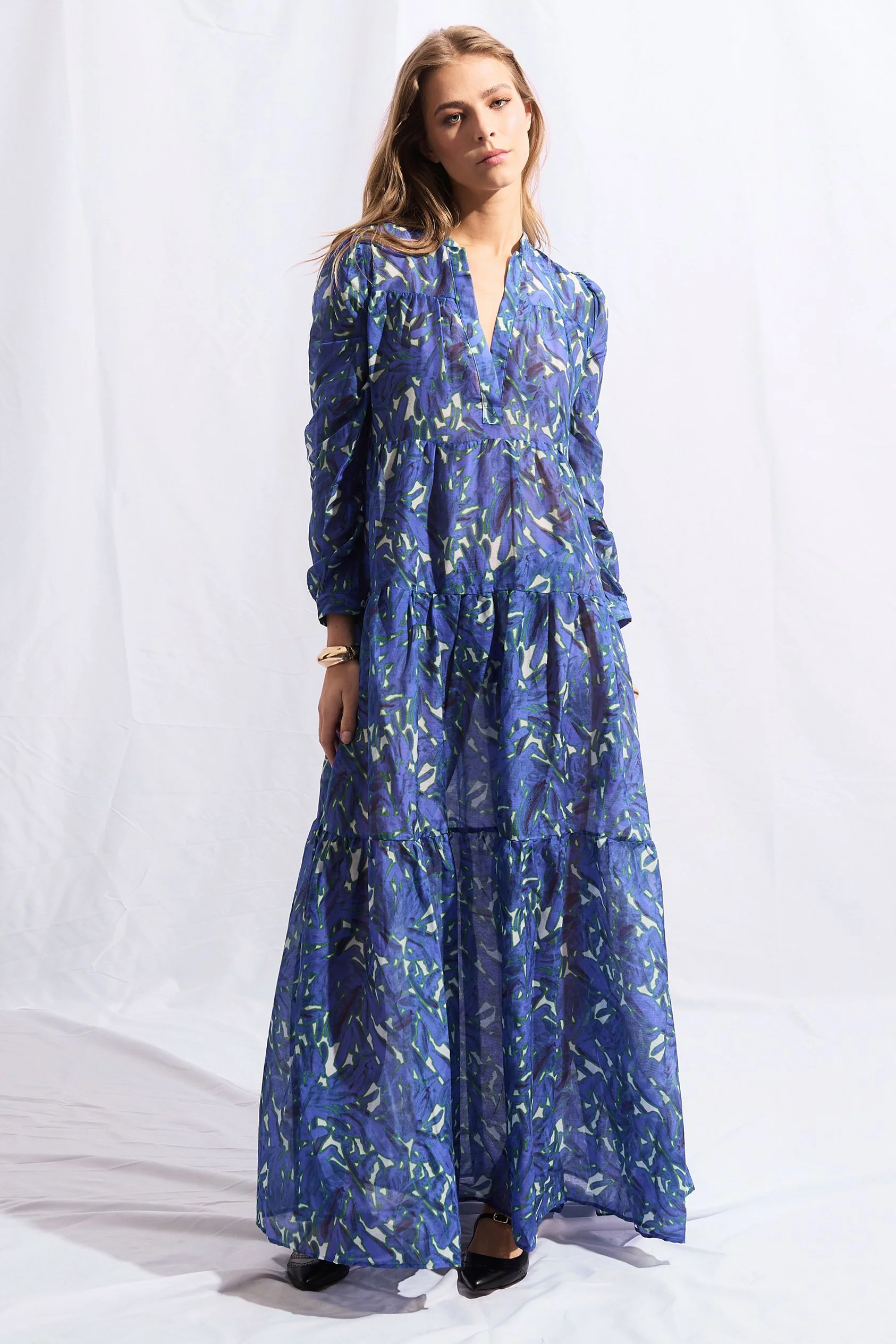BELMARE DRESS IN COTTON AND SILK YVES HUGO PRINT